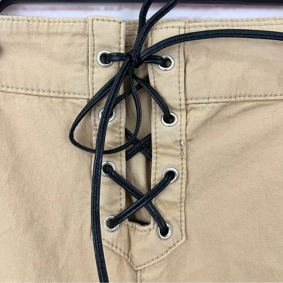 Asos Design Y2K Lace Up Detail Retro High Rise Flare Pants in Beige Stone - Picture 9 of 13